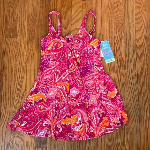 SWIM SOLUTIONS Tummy Control Bow Front Swim Dress Swimsuit Pink Size 8 - Picture 3 of 9
